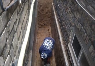 Walls exposed for exterior waterproofing